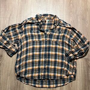 Pilcro Checkered Shirt in Blue Green and Orange Size 1X